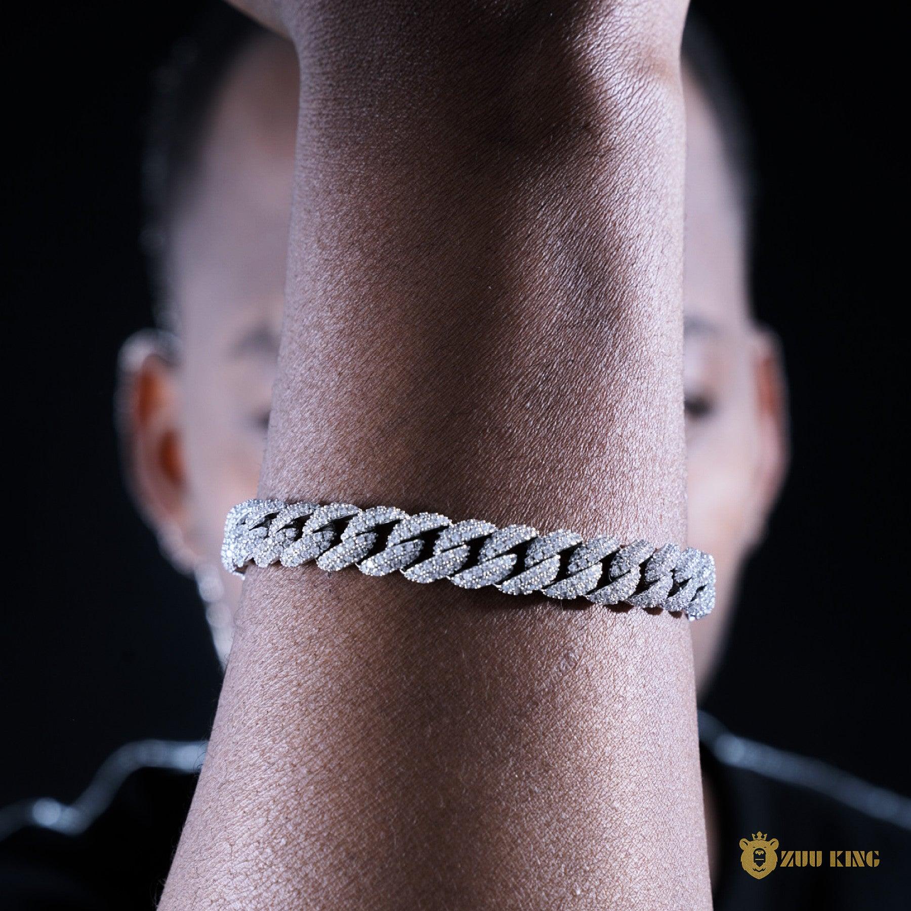 10mm Iced Prong Cuban Bracelet In 18k White Gold Plated ZUU KING