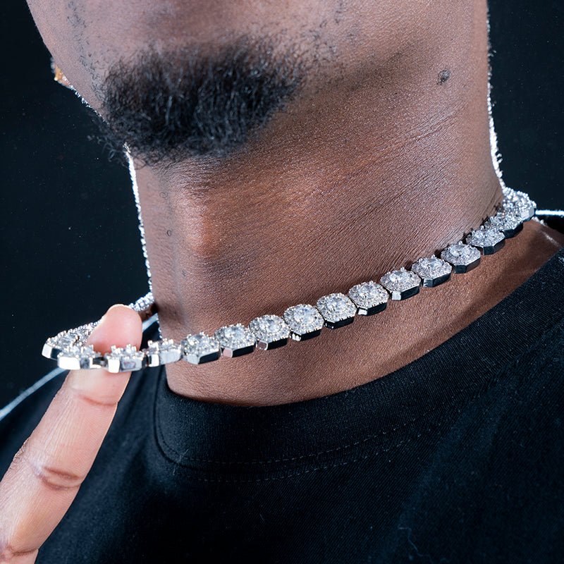 10mm Round Diamond Tennis Chain In 18k White Gold Plated ZUU KING