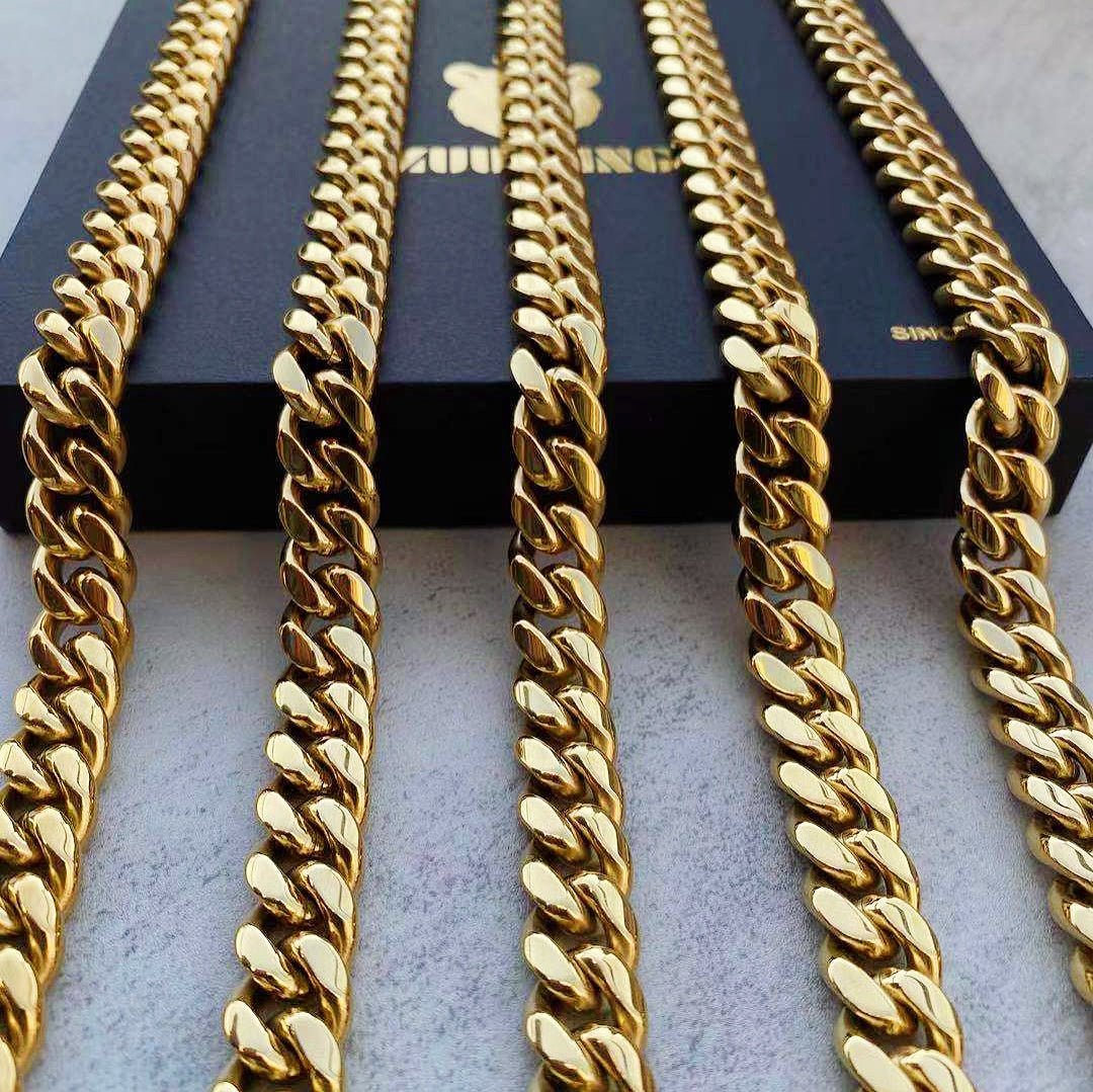 12mm No-stone Miami Cuban Chain In 18k Gold Plated ZUU KING