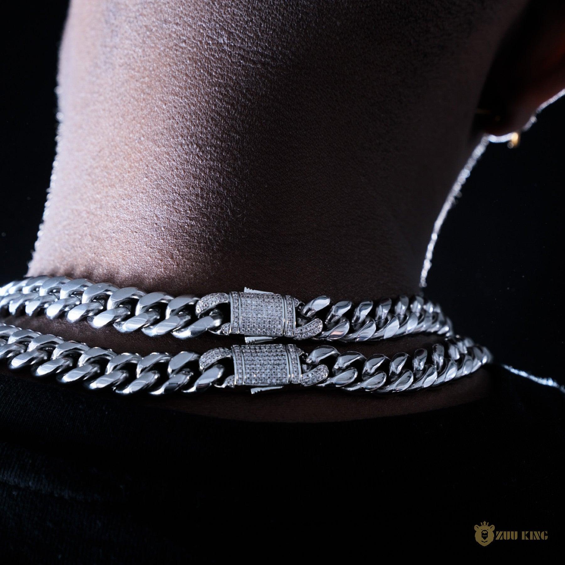 12mm No-stone Miami Cuban Chain In White Gold Plated ZUU KING
