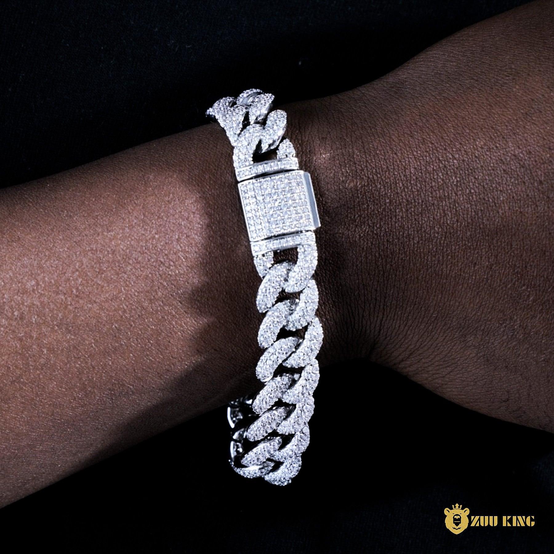 14mm 3-row Bubble Iced Cuban Bracelet In 18k White Gold Plated ZUU KING