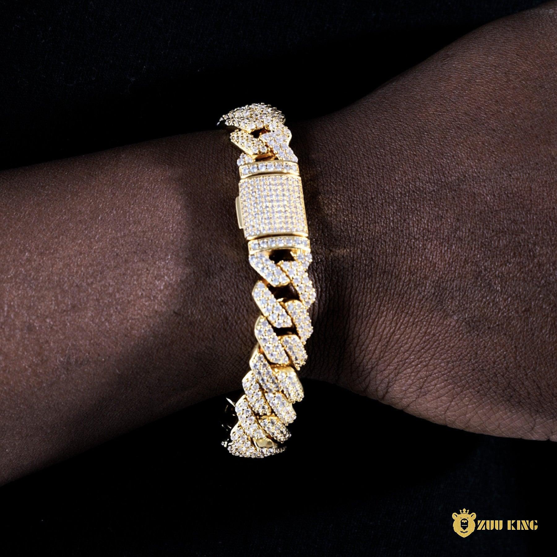 14mm Iced Prong Cuban Bracelet In 18k Gold Plated ZUU KING