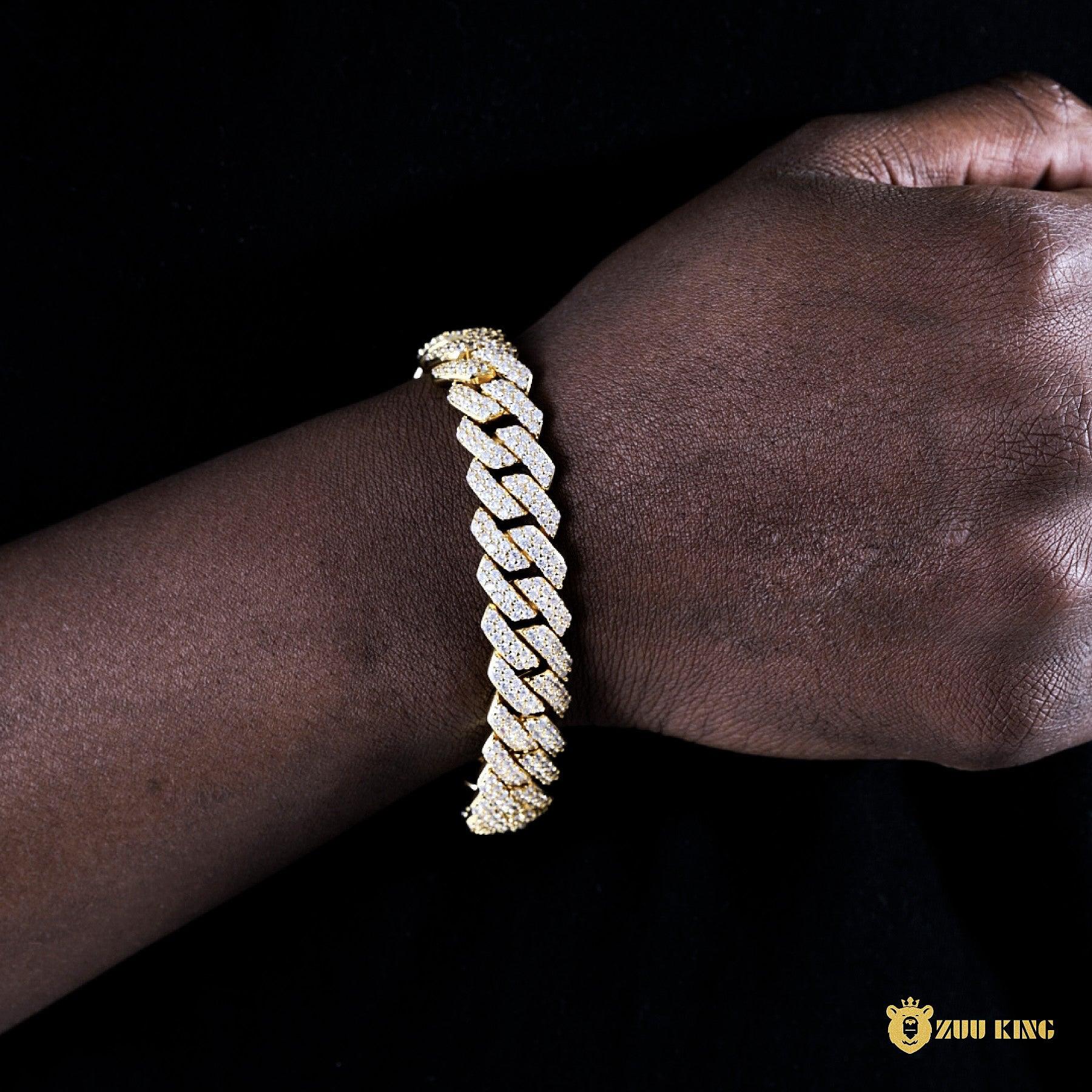 14mm Iced Prong Cuban Bracelet In 18k Gold Plated ZUU KING