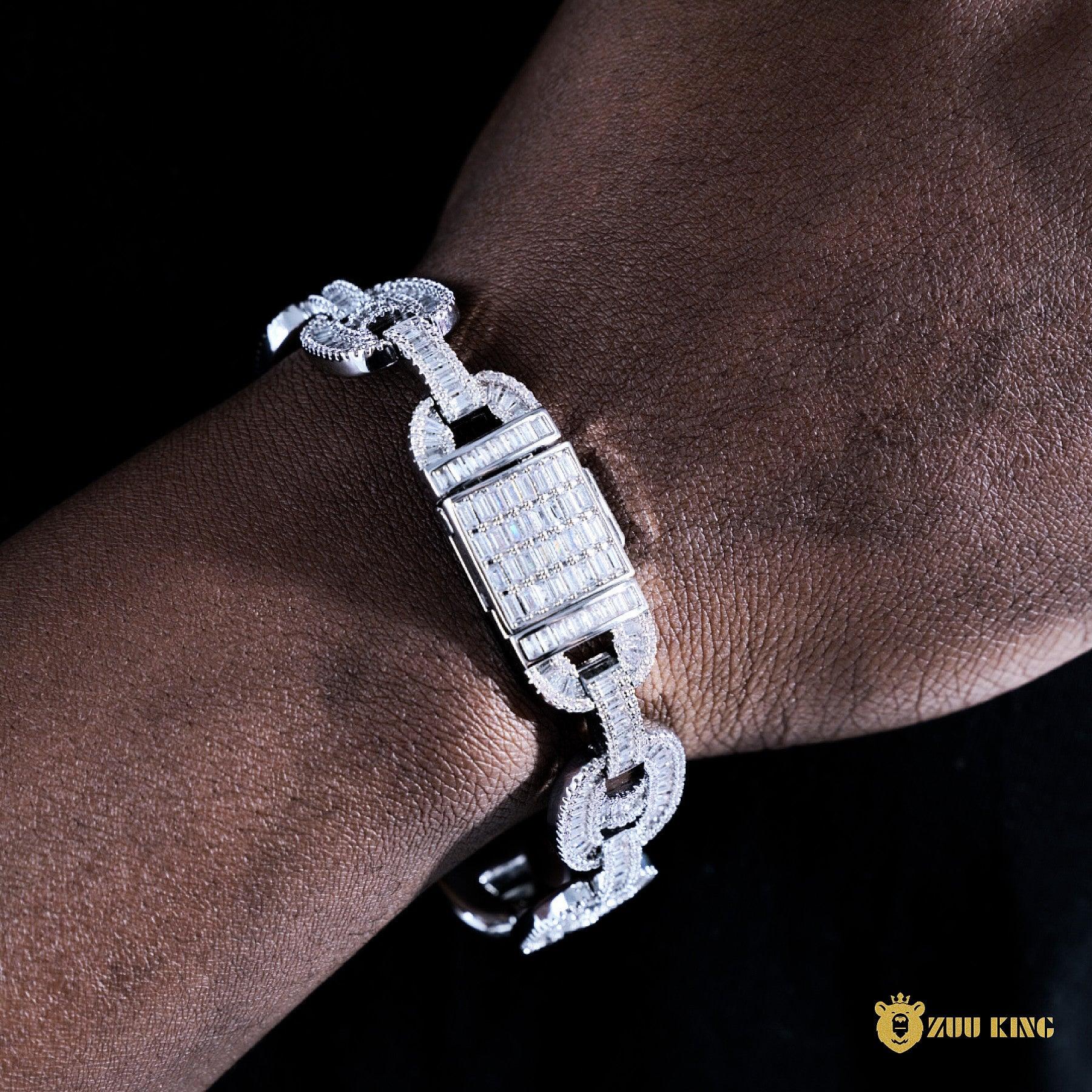 15mm New Iced Splicing Cuban Bracelet In 18k White Gold ZUU KING