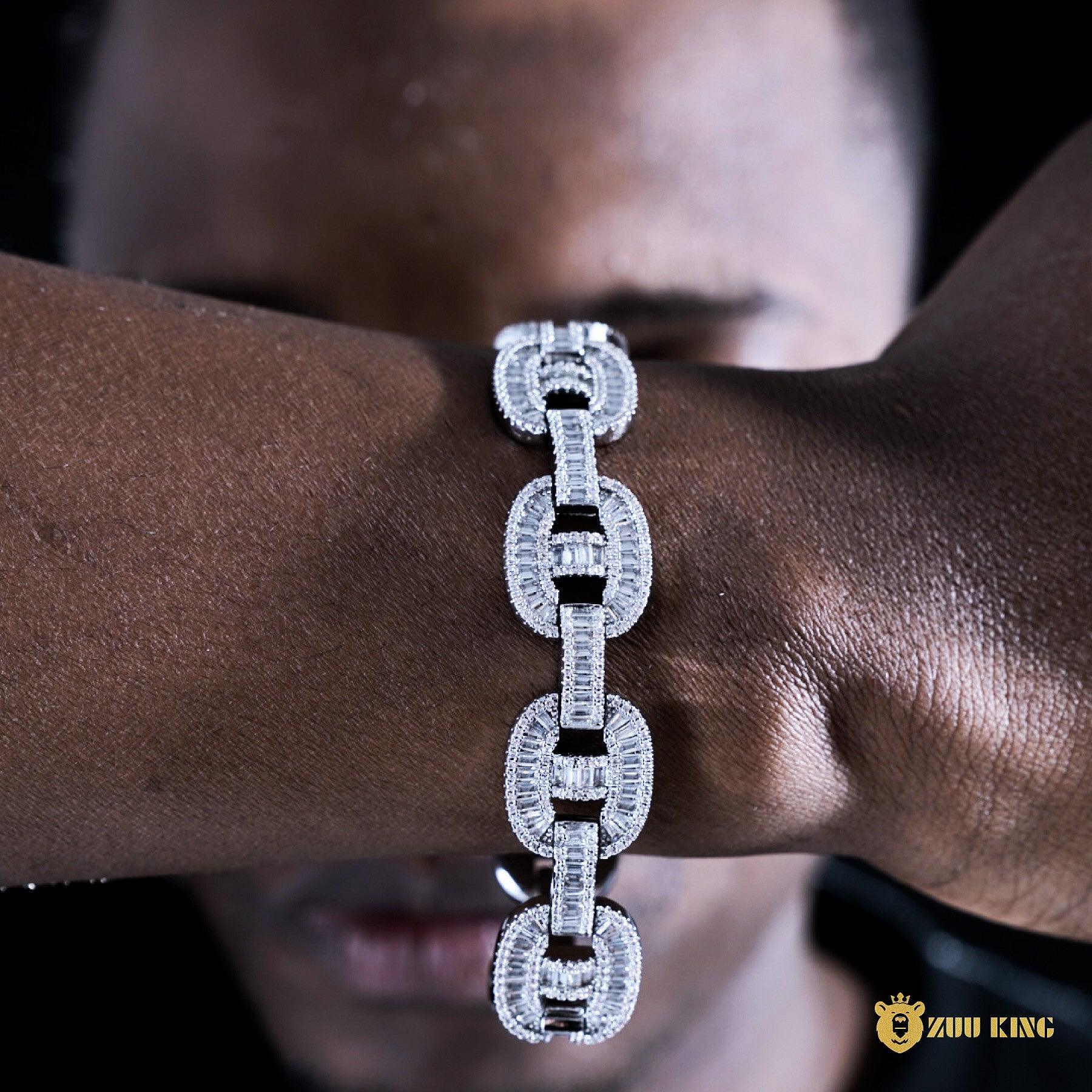 15mm New Iced Splicing Cuban Bracelet In 18k White Gold ZUU KING