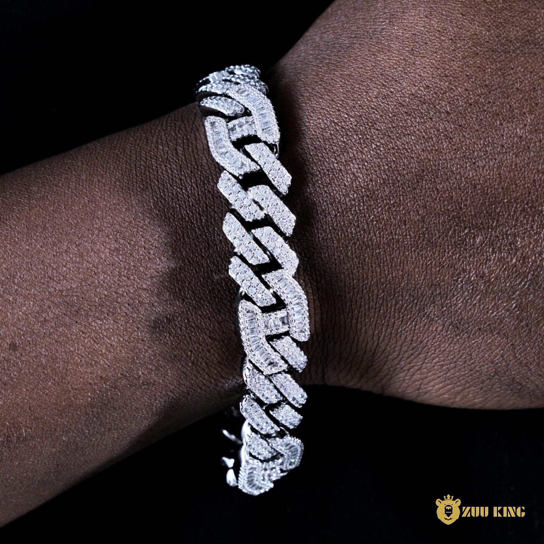 15mm Prong Baguette Gucci Cuban Bracelet In 18k White Gold ZUU KING