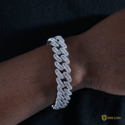 16mm Baguette & Round Cuban Bracelet In 18k White Gold
