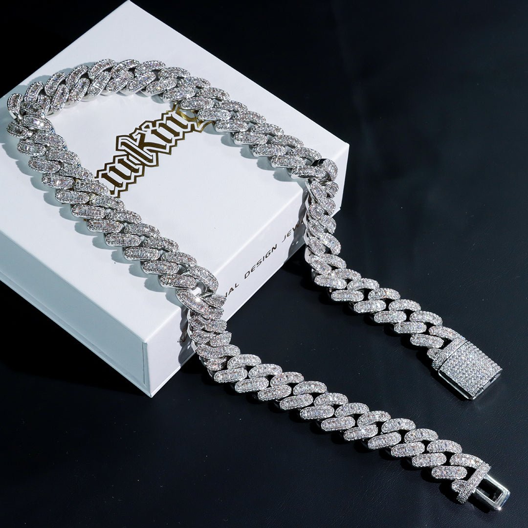 16mm Baguette & Round Cuban Chain In White Gold ZUU KING