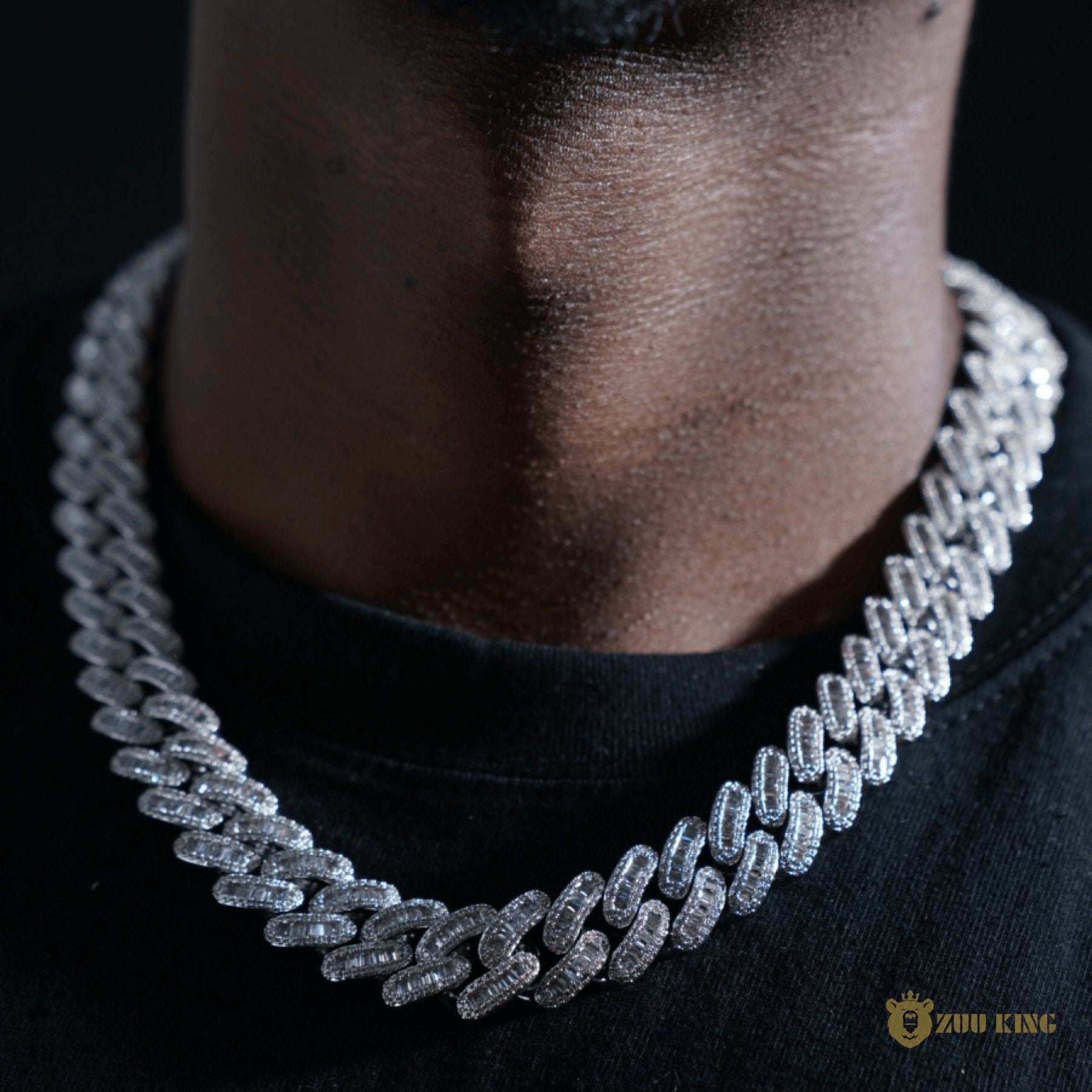 16mm Baguette & Round Cuban Chain In White Gold ZUU KING