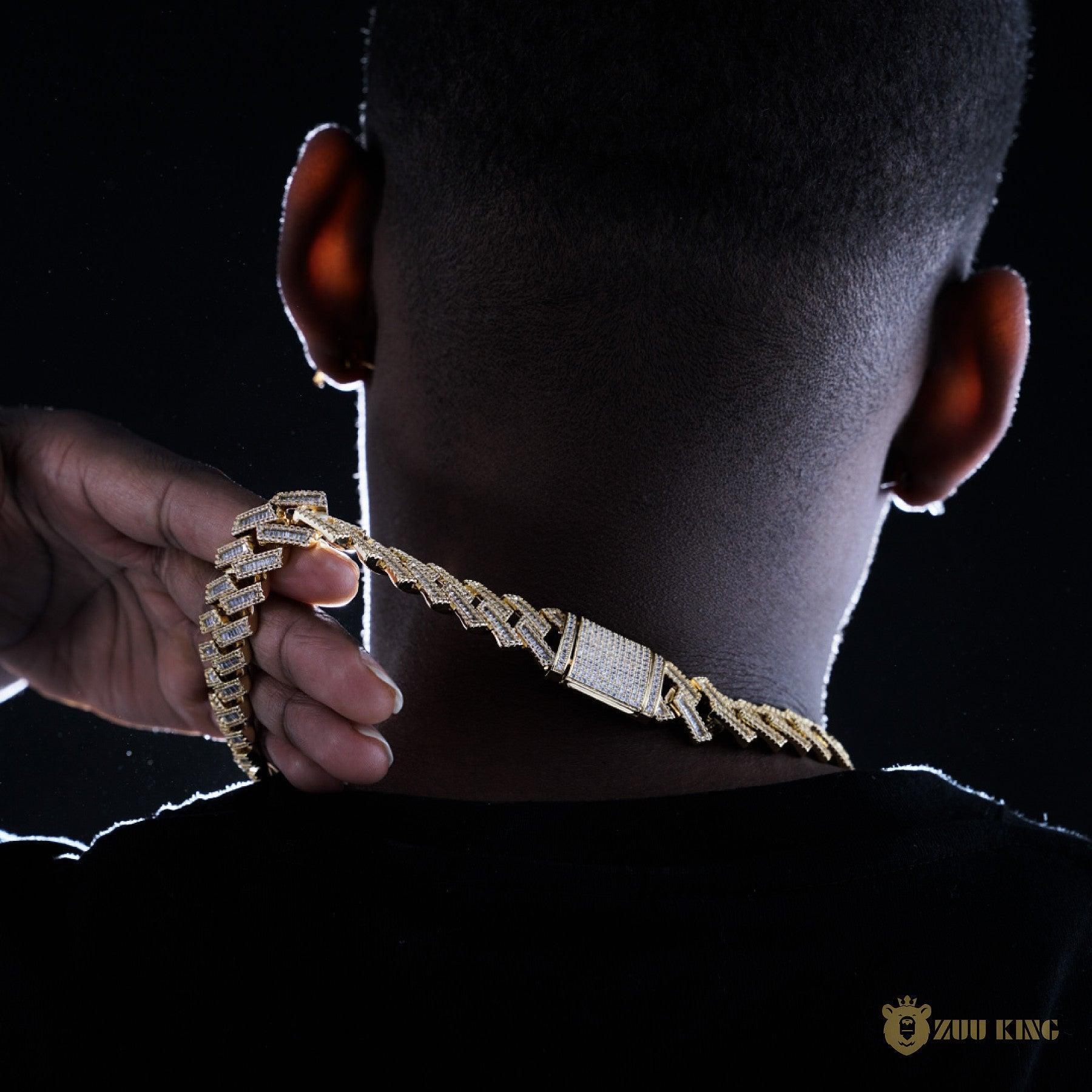 17mm Iced Square Ladder Cuban Chain In 18k Gold ZUU KING