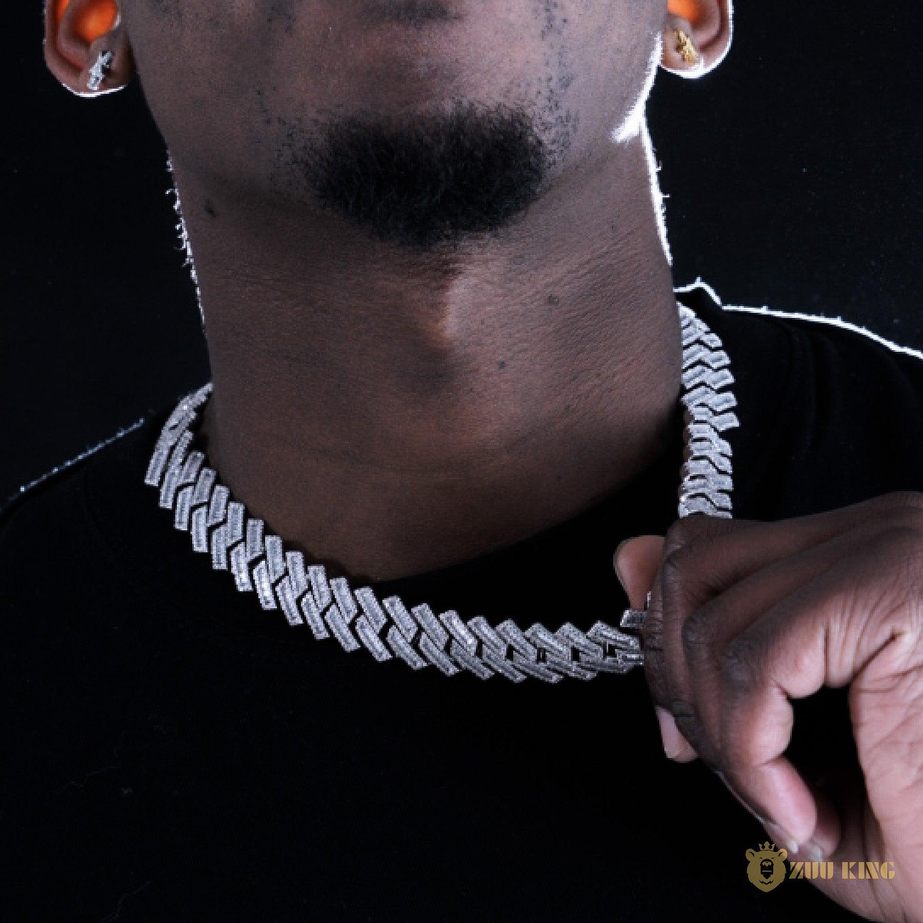 17mm Iced Square Ladder Cuban Chain In 18k White Gold ZUU KING