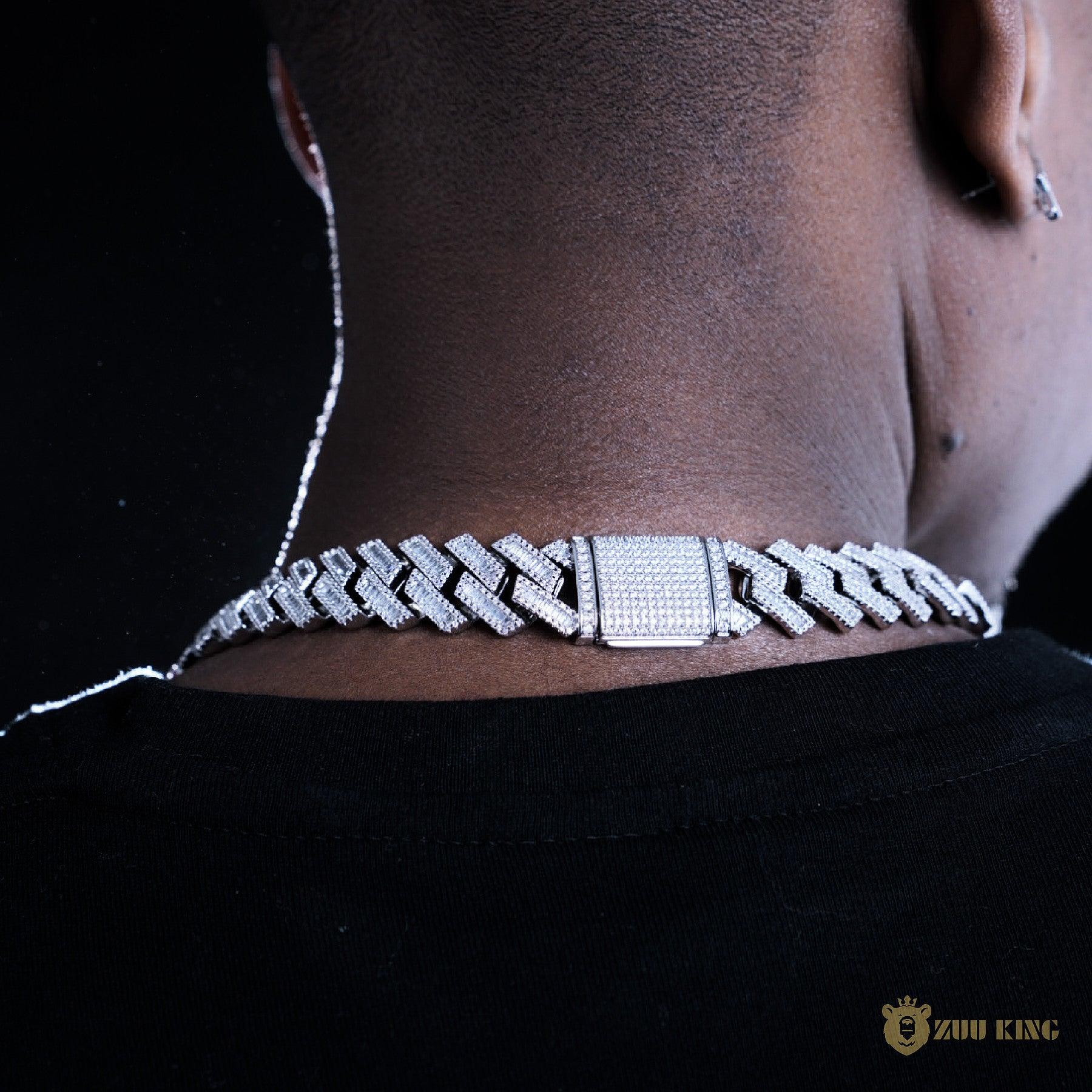 17mm Iced Square Ladder Cuban Chain In 18k White Gold ZUU KING