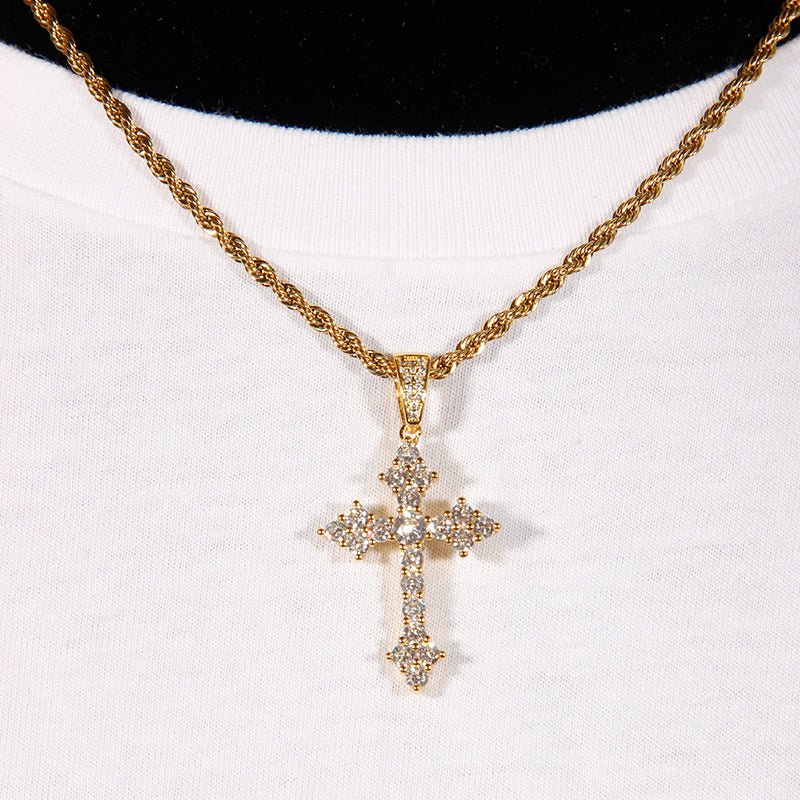 18k Gold  Micro-inlay Aaa Cz Cross Pendant ZUU KING