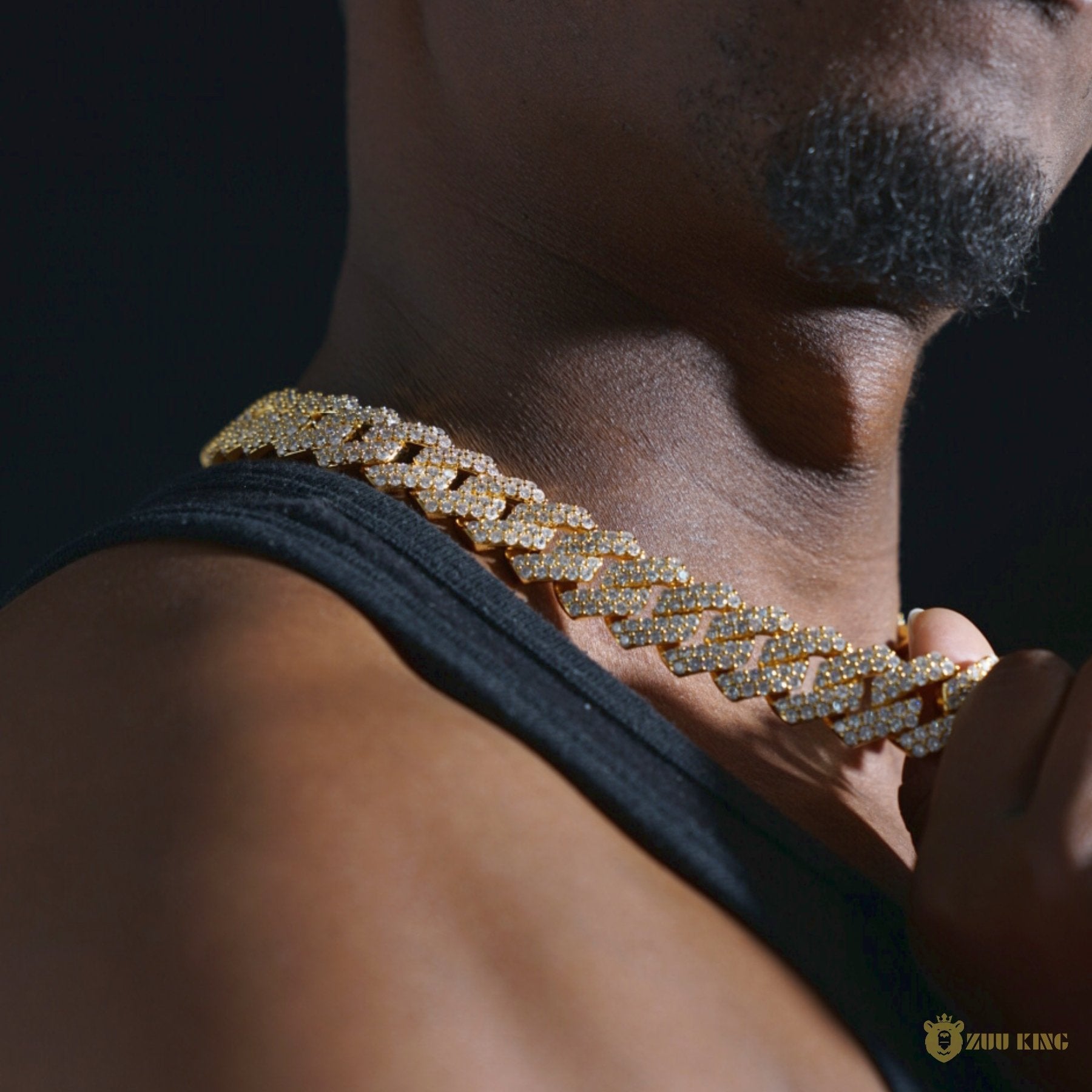 19mm 2-row Iced Prong Cuban Chain In 18k Gold ZUU KING