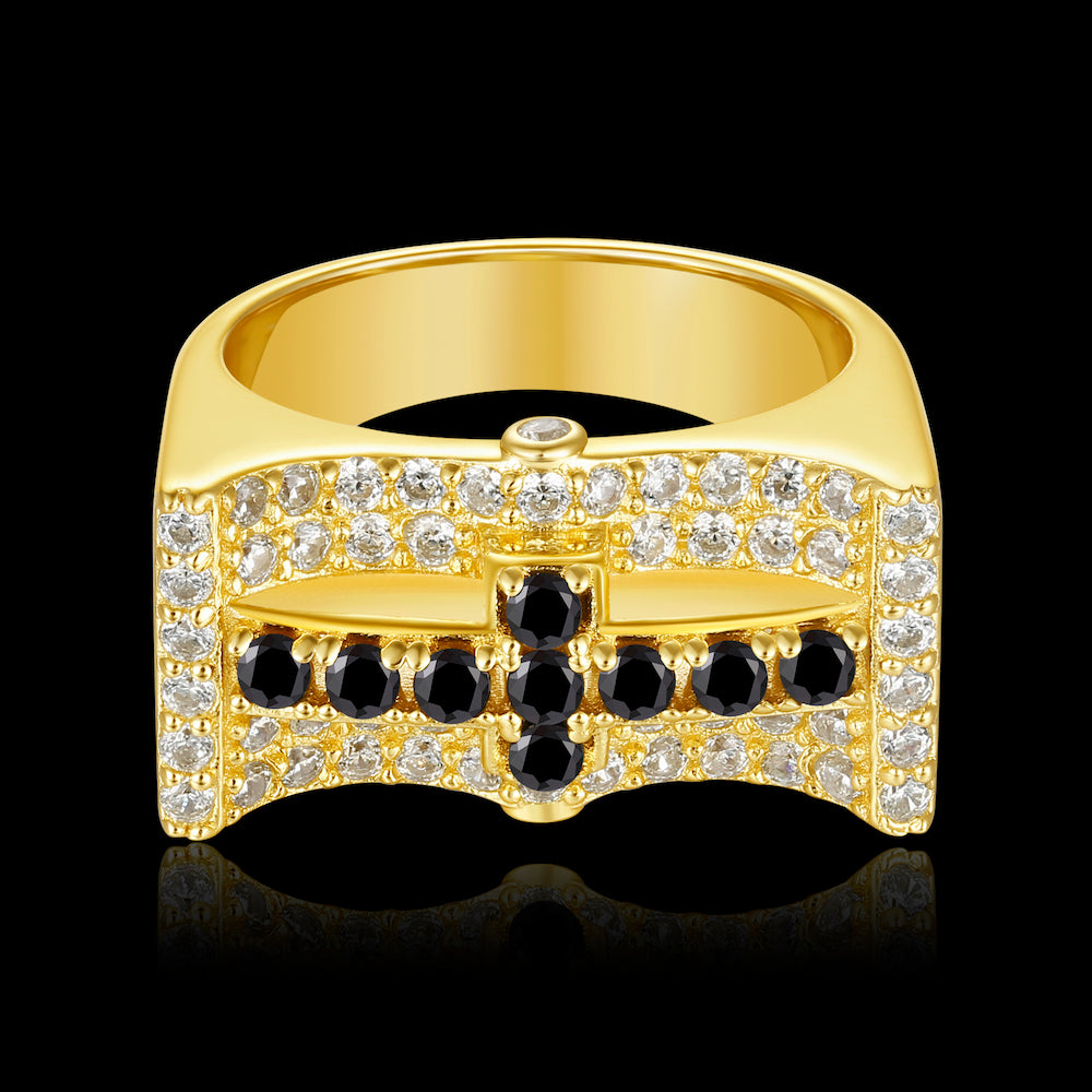 S925 Hip Hop Black Zirconia Cross Ring ZUU KING