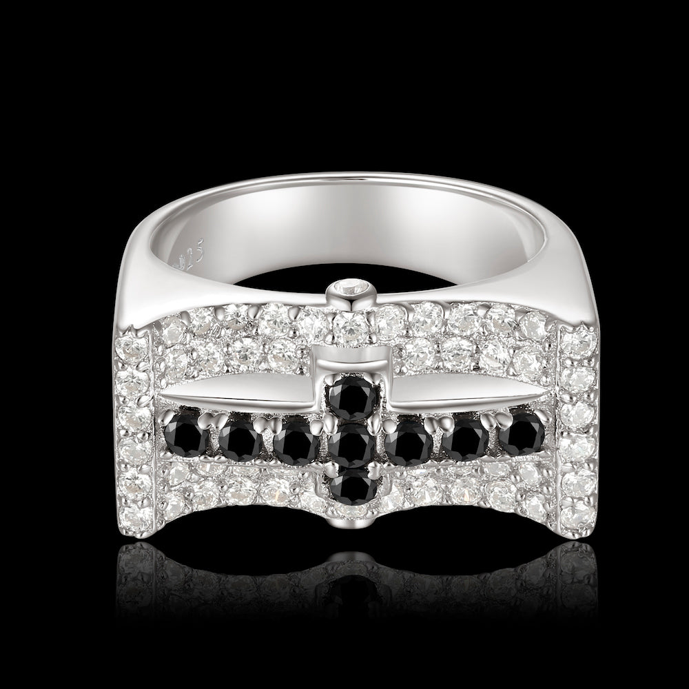 S925 Hip Hop Black Zirconia Cross Ring ZUU KING