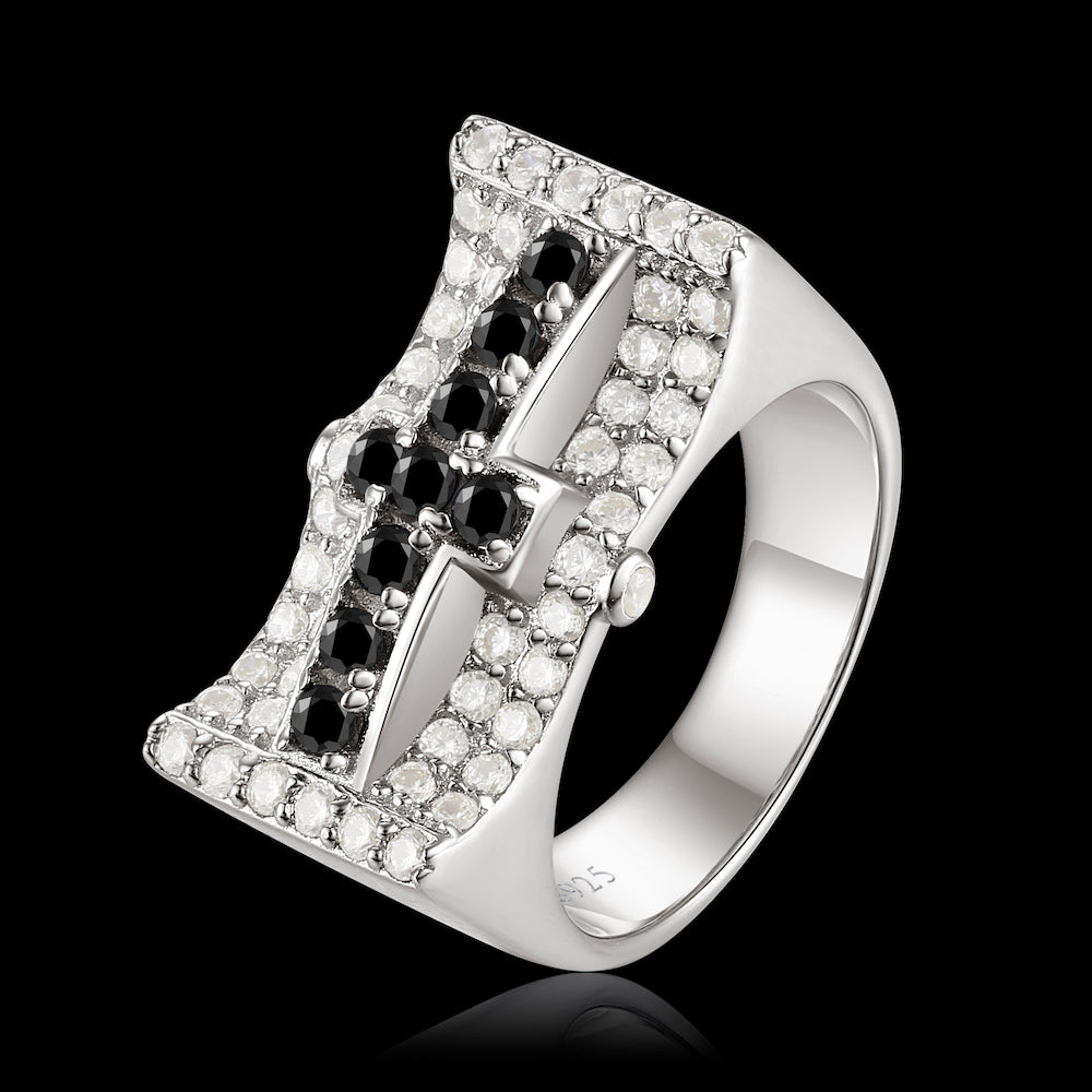 S925 Hip Hop Black Zirconia Cross Ring ZUU KING