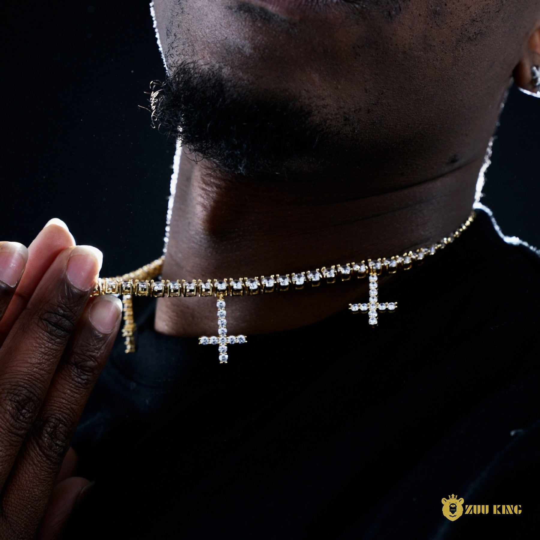 5mm Upside Down Cross Tennis Necklace In 18k Gold ZUU KING