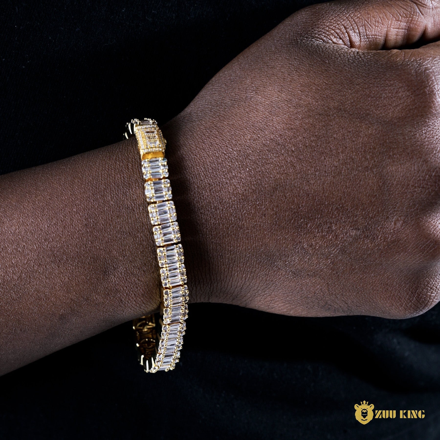 8mm Iced Square Baguette Tennis Bracelet In 18k Gold ZUU KING