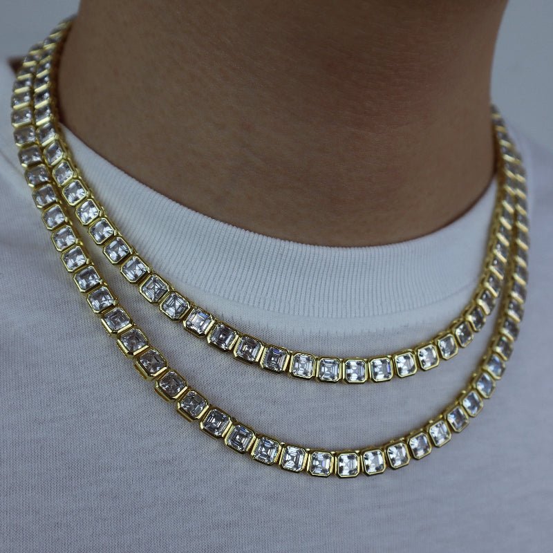8mm Iced Square Tennis Chain In 18k Gold ZUU KING