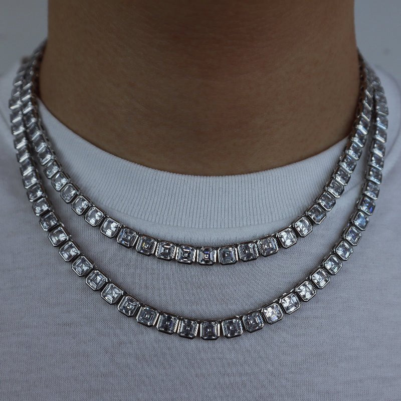 8mm Iced Square Tennis Chain In 18k White Gold ZUU KING