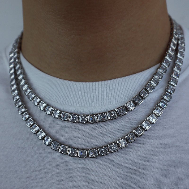 8mm Iced Square Tennis Chain In 18k White Gold ZUU KING