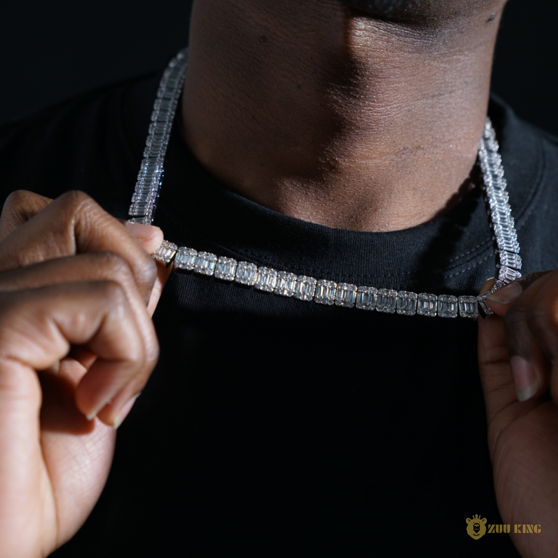 8mm Iced Square Baguette Tennis Chain In 18k White Gold ZUU KING