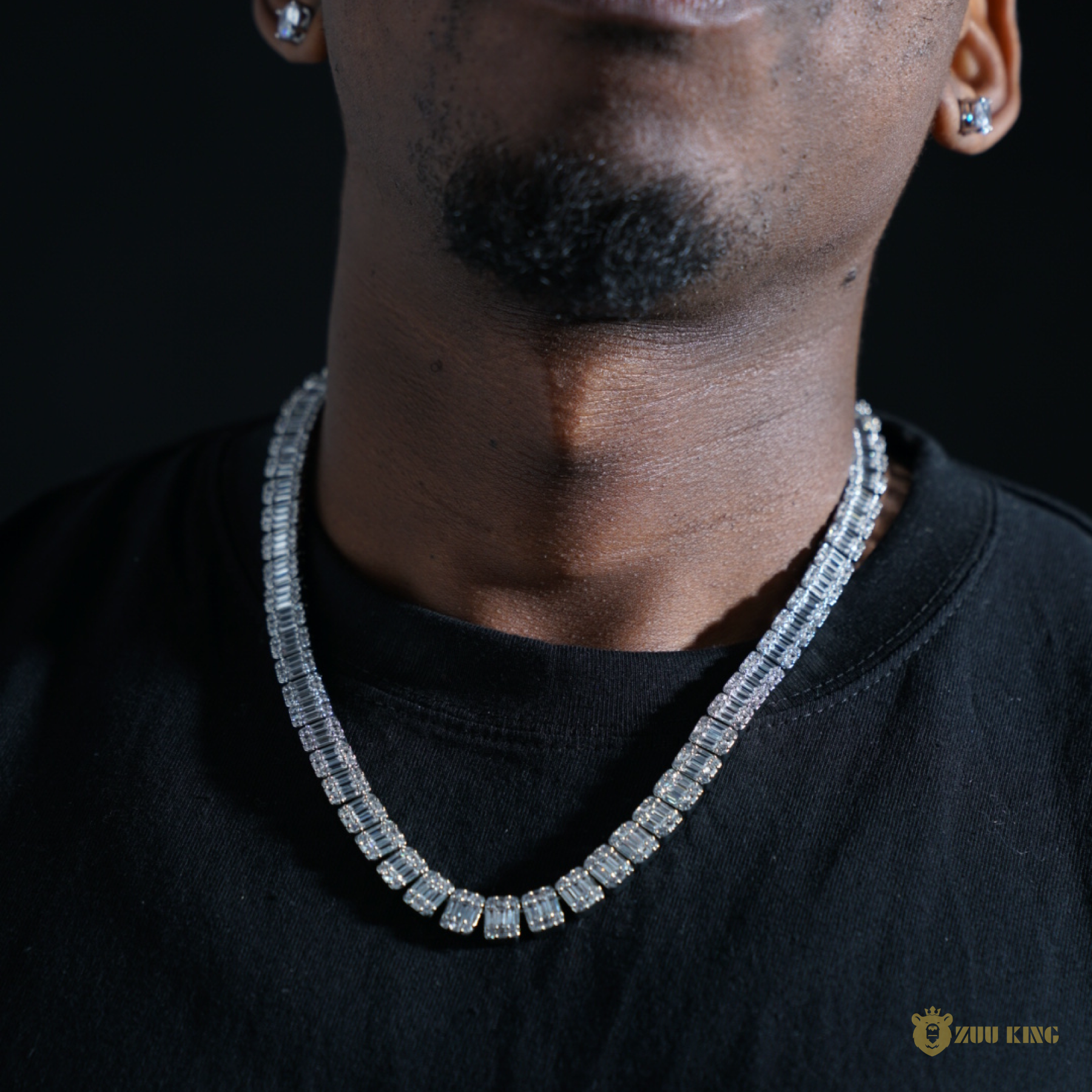 8mm Iced Square Baguette Tennis Chain In 18k White Gold ZUU KING