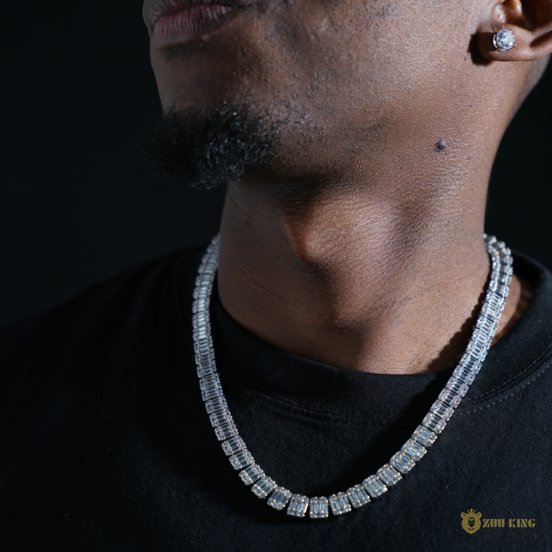 8mm Iced Square Baguette Tennis Chain In 18k White Gold ZUU KING