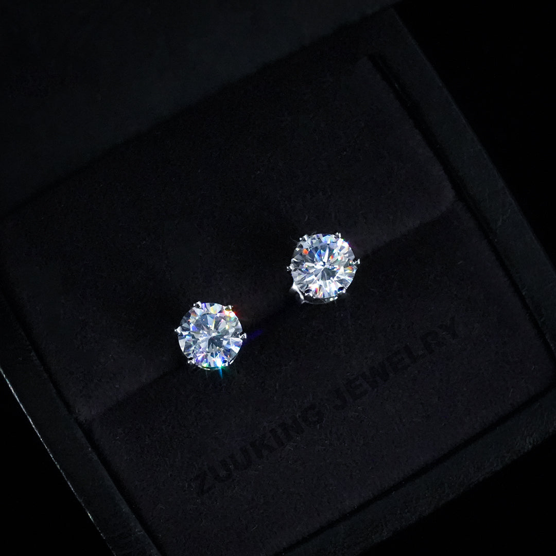 925 Sterling Silver Iced Stud Earrings ZUU KING