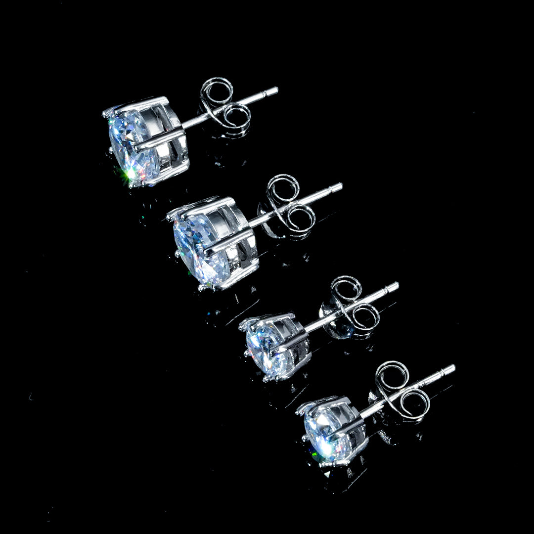 925 Sterling Silver Iced Stud Earrings ZUU KING