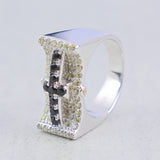 S925 Hip Hop Black Zirconia Cross Ring ZUU KING