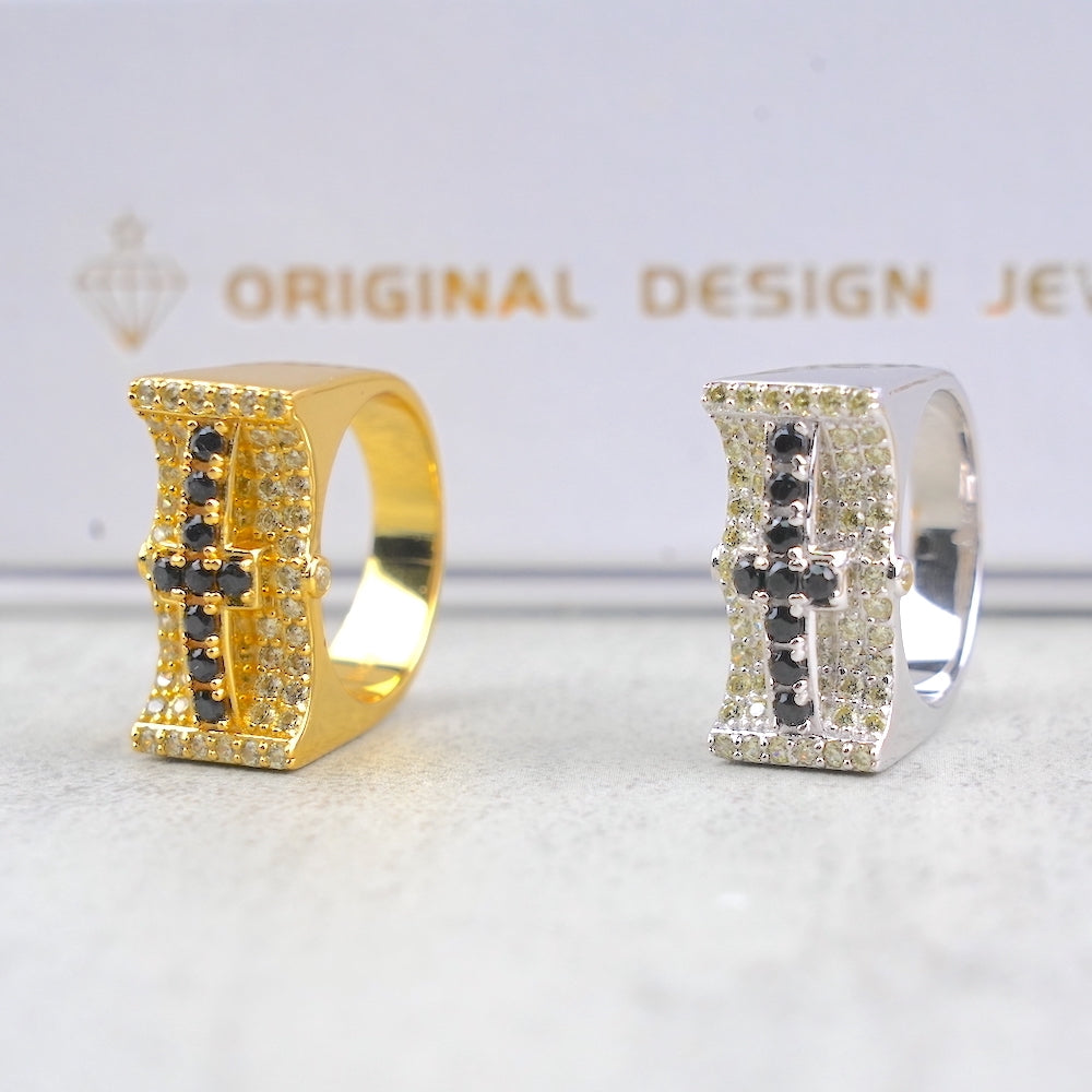S925 Hip Hop Black Zirconia Cross Ring ZUU KING