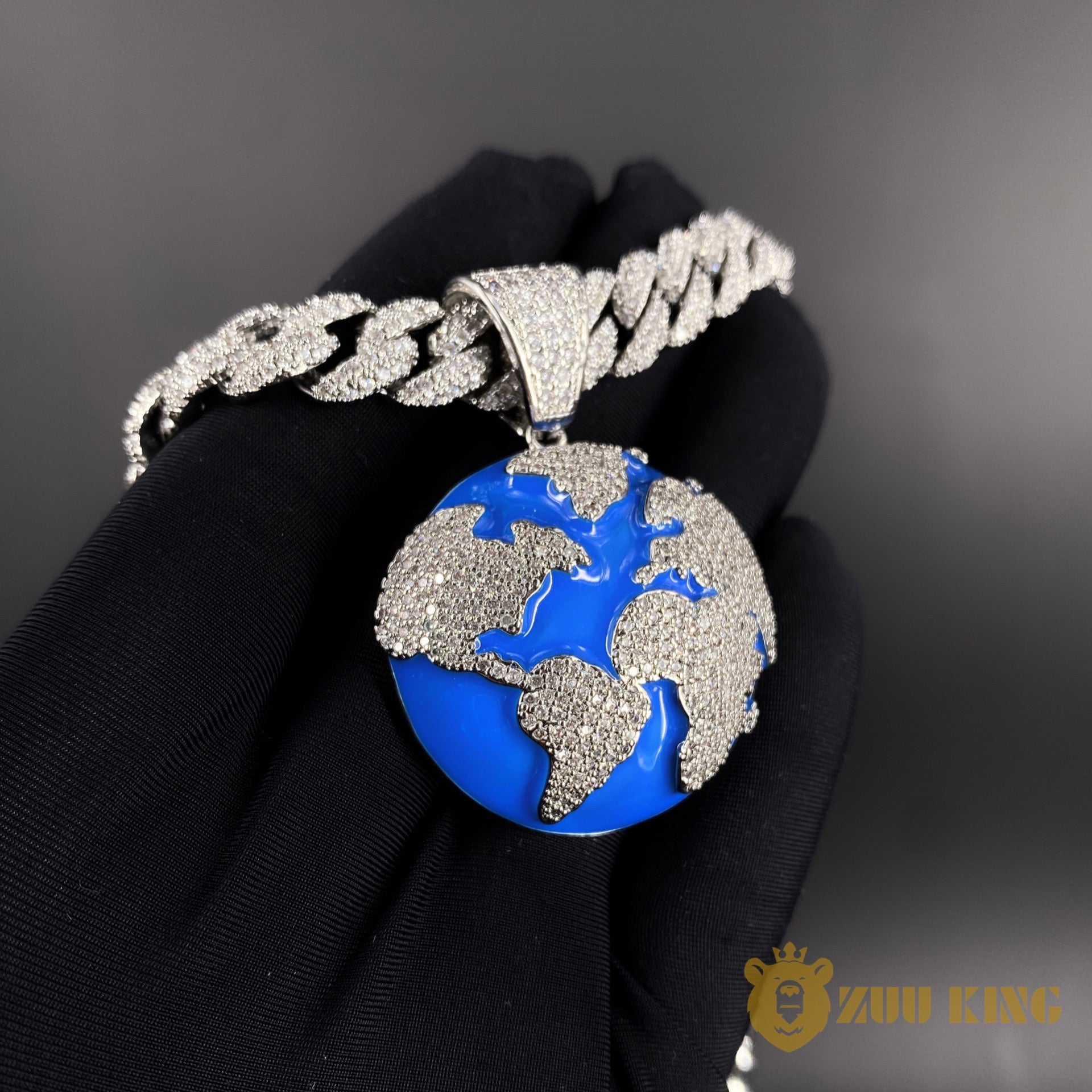 Iced Aaa Cz Blue Earth Pendant ZUU KING