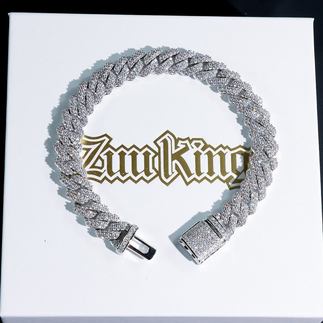 10mm 2-row Iced Cuban Bracelet In 18k White Gold Plated ZUU KING