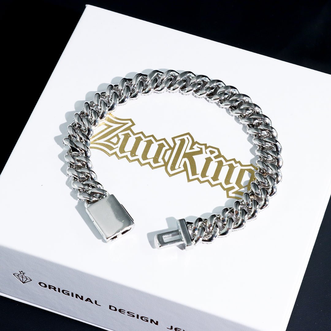10mm 2-row Iced Cuban Bracelet In 18k White Gold Plated ZUU KING