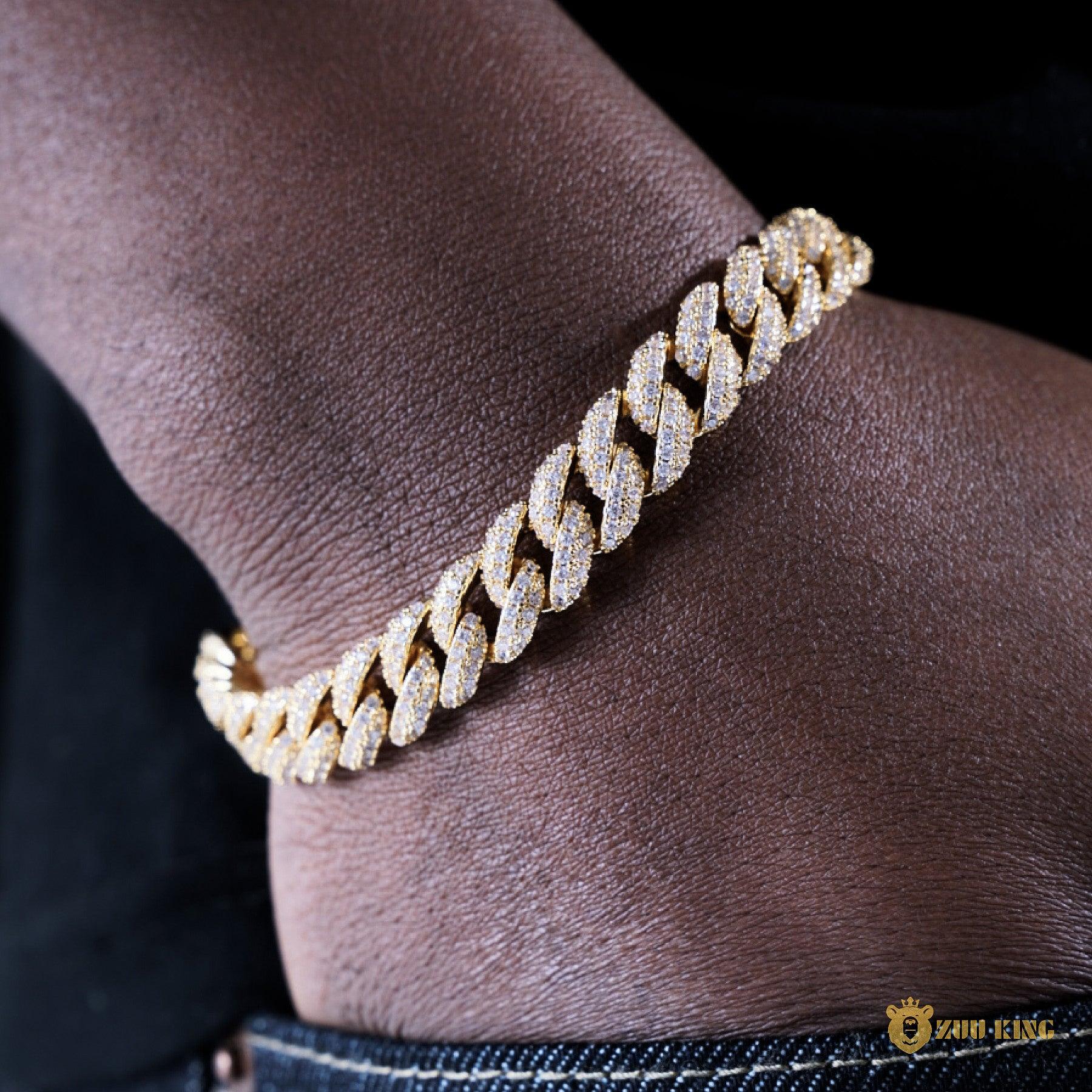 10mm Iced Prong Cuban Bracelet In 18k Gold Plated ZUU KING