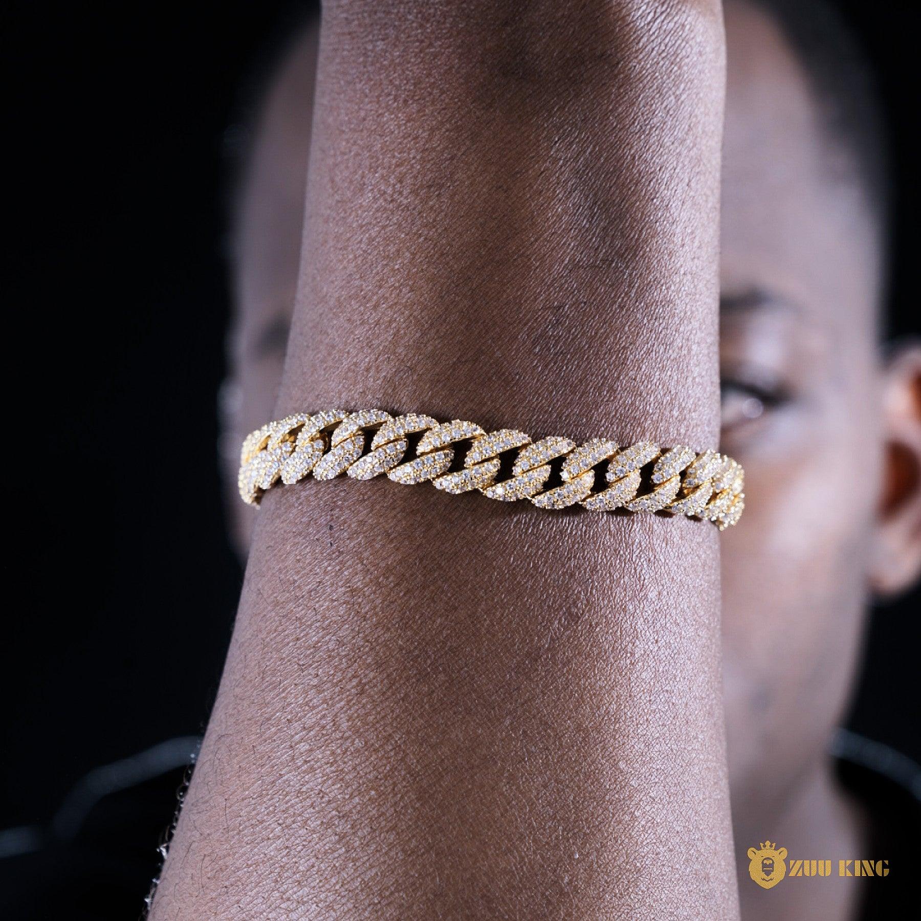 10mm Iced Prong Cuban Bracelet In 18k Gold Plated ZUU KING