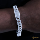 10mm Iced Prong Cuban Bracelet In 18k White Gold Plated ZUU KING