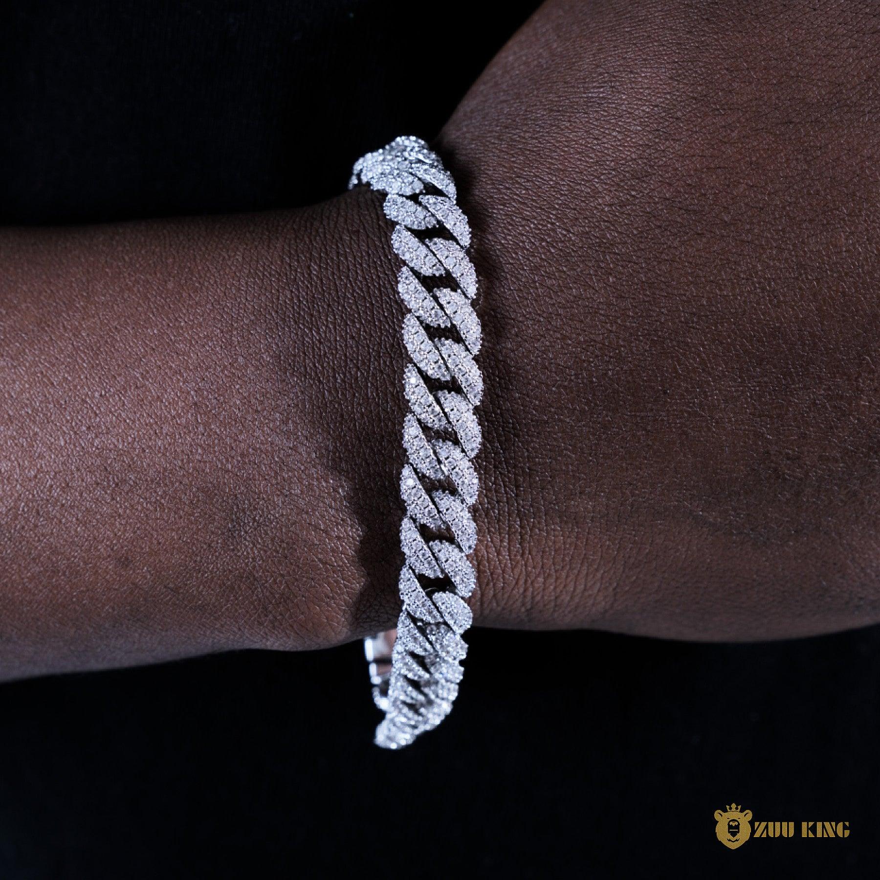 10mm Iced Prong Cuban Bracelet In 18k White Gold Plated ZUU KING