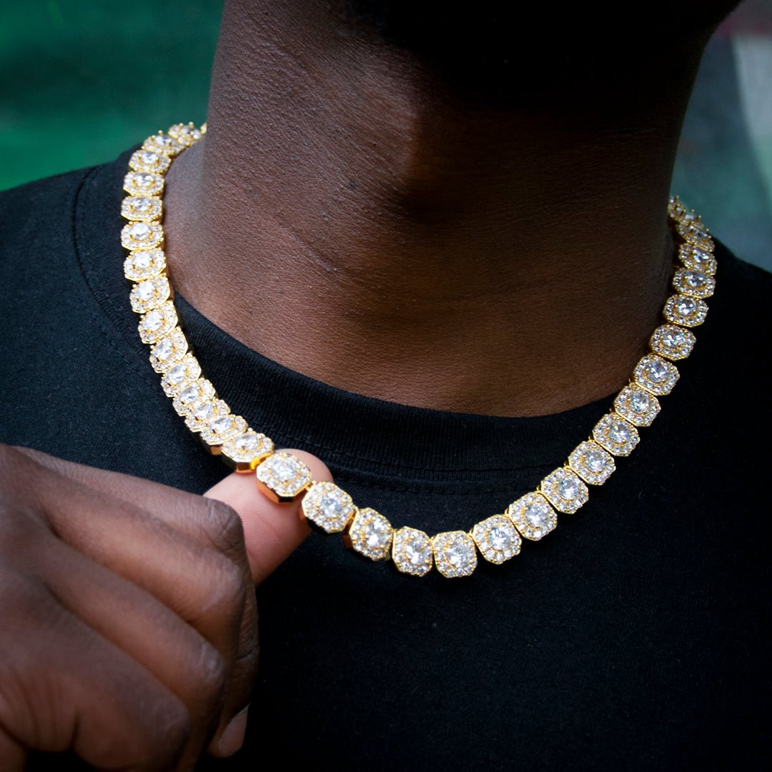 10mm Round Diamond Tennis Chain In 18k Gold Plated ZUU KING