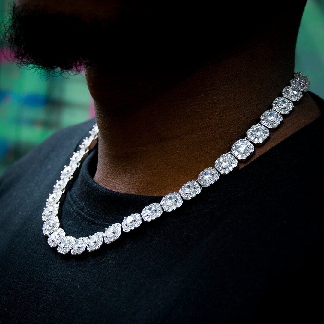 10mm Round Diamond Tennis Chain In 18k White Gold Plated ZUU KING