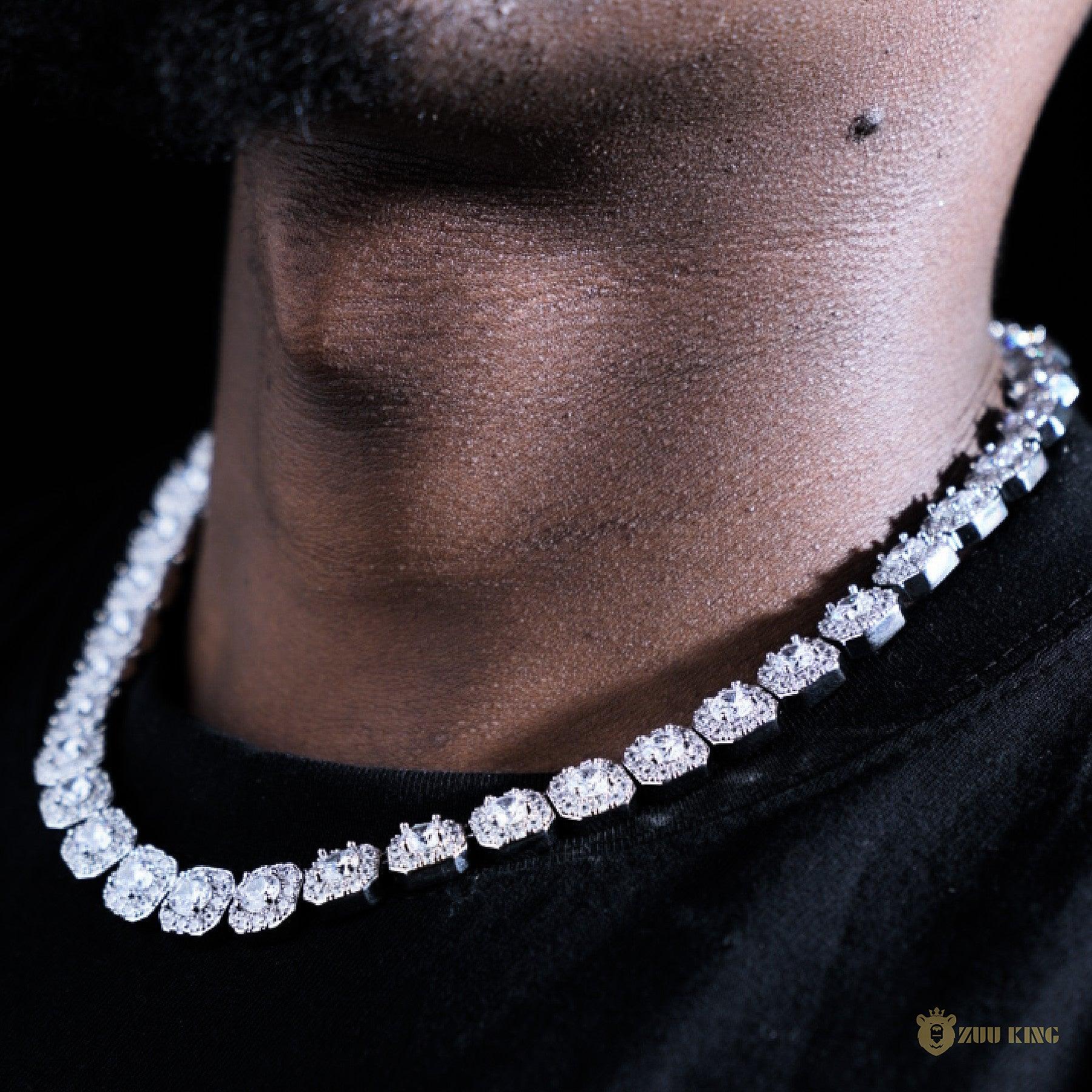 10mm Round Diamond Tennis Chain In 18k White Gold Plated ZUU KING