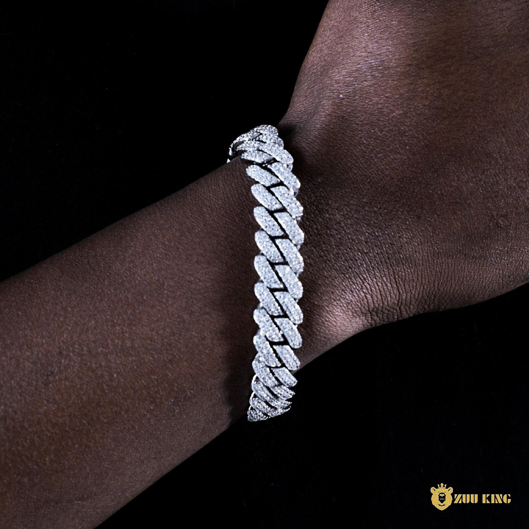 12mm 2-row Pointed Cuban Bracelet In 18k White Gold Plated ZUU KING