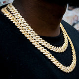 12mm 2-row Pointed Cuban Chain In 18k Gold Plated ZUU KING