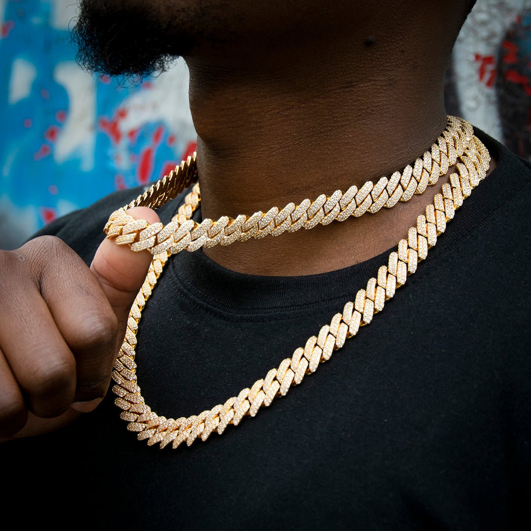 12mm 2-row Pointed Cuban Chain In 18k Gold Plated ZUU KING