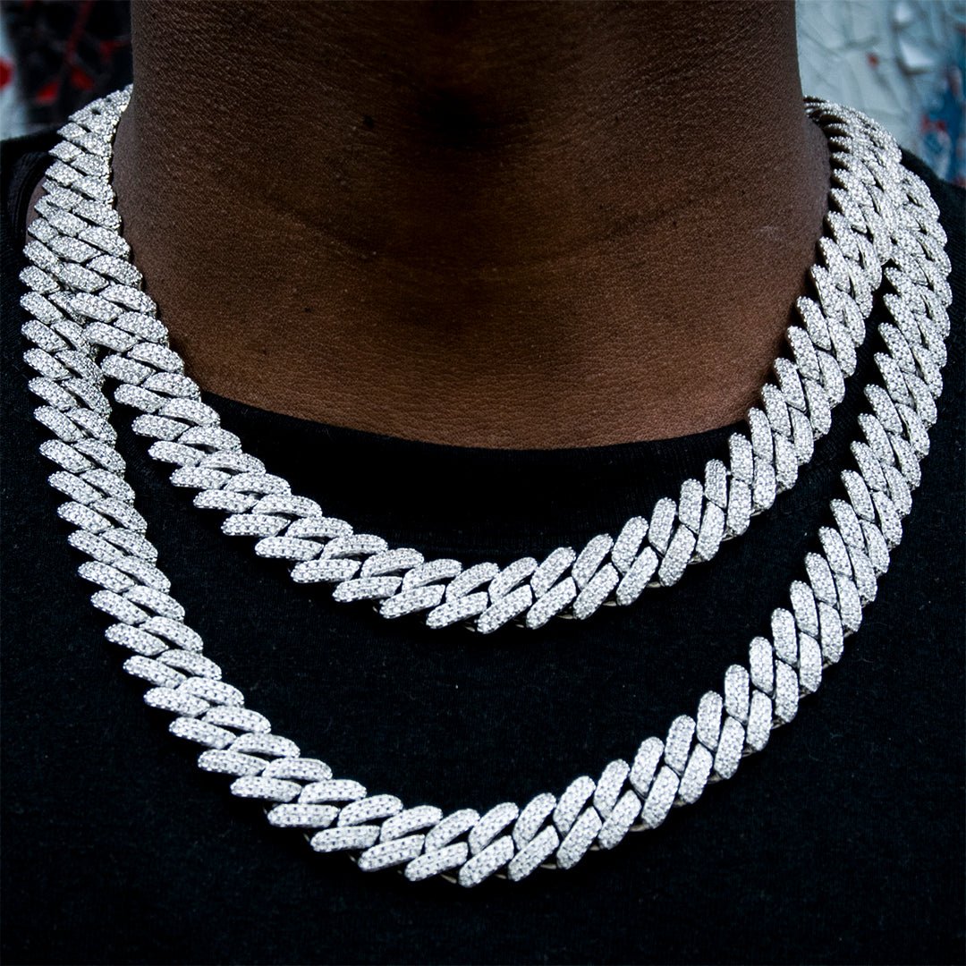 12mm 2-row Pointed Cuban Chain In White Gold Plated ZUU KING