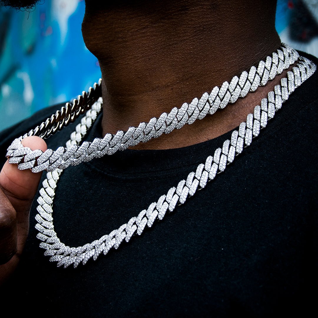 12mm 2-row Pointed Cuban Chain In White Gold Plated ZUU KING