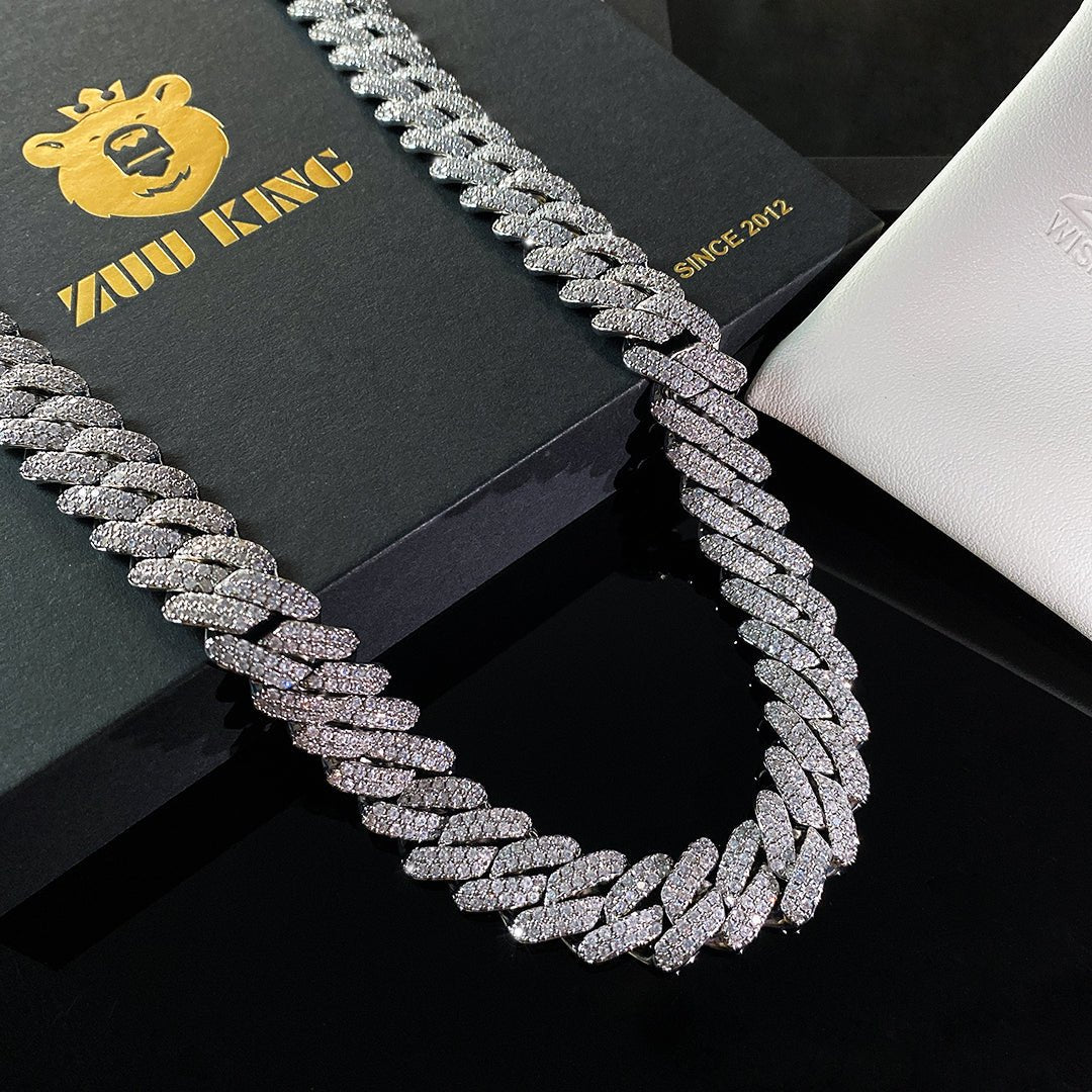 12mm 2-row Pointed Cuban Chain In White Gold Plated ZUU KING