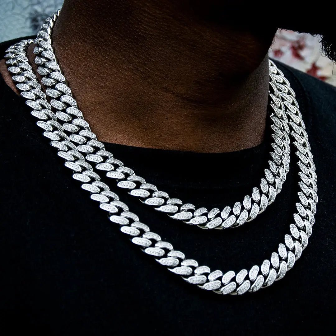 12mm Classic Cuban Chain In White Gold Plated ZUU KING